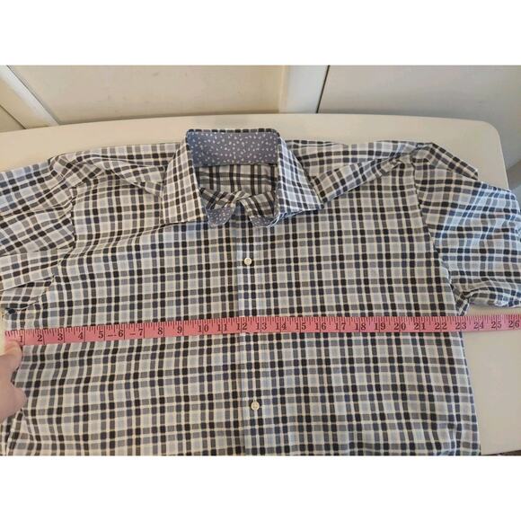 Thomas Dean Cotton Shirt Size L Blue Plaid Shirtmaker Flip Cuff Long Sleeve - Picture 7 of 7